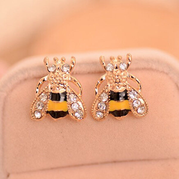 Small Bee Crystal Stud Earrings